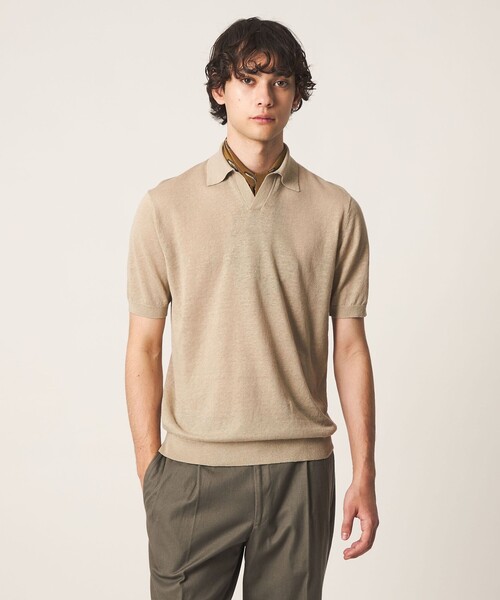 UNITED ARROWS(ユナイテッドアローズ)の「リネン/コットン スキッパー ポロシャツ(ポロシャツ・メンズ・ブラック/ベージュ・M/S/L)」の1枚目の写真