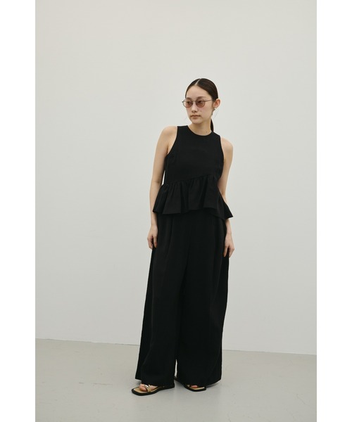 STYLEMIXER(スタイルミキサー)の「リネンミックスフリルオールインワン(つなぎ/オールインワン・レディース・ブラック/ライトベージュ・SMALL/MEDIUM)」の4枚目の写真