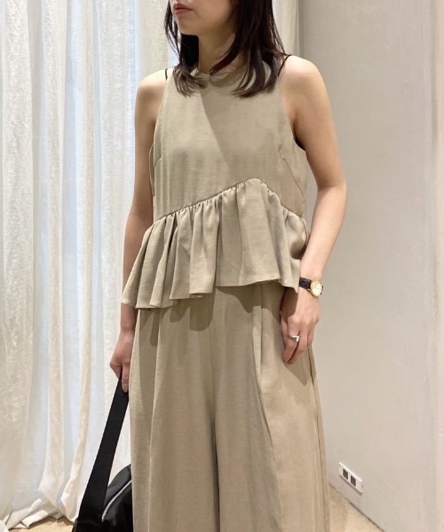 リネンミックスフリルオールインワン（つなぎ/オールインワン 