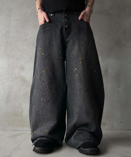 ちー　ペインティングデニムパンツ セール】【 2color / 3size 】PAINT WIDE DENIM PANTS/ペイントワイド