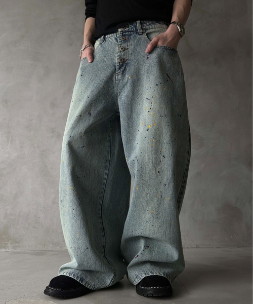WISH FOR EVER(ウィッシュフォーエバー)の「【 2color / 3size 】PAINT WIDE DENIM PANTS/ペイントワイドデニムパンツ(デニムパンツ・メンズ・ブラック/インディゴブルー・SMALL/MEDIUM/LARGE)」の12枚目の写真