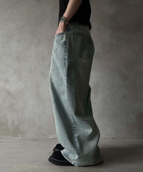 WISH FOR EVER(ウィッシュフォーエバー)の「【 2color / 3size 】PAINT WIDE DENIM PANTS/ペイントワイドデニムパンツ(デニムパンツ・メンズ・ブラック/インディゴブルー・SMALL/MEDIUM/LARGE)」の14枚目の写真