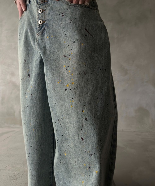 WISH FOR EVER(ウィッシュフォーエバー)の「【 2color / 3size 】PAINT WIDE DENIM PANTS/ペイントワイドデニムパンツ(デニムパンツ・メンズ・ブラック/インディゴブルー・SMALL/MEDIUM/LARGE)」の18枚目の写真