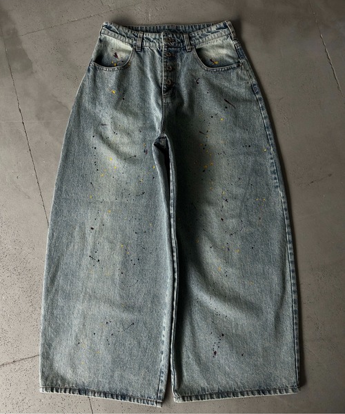 WISH FOR EVER(ウィッシュフォーエバー)の「【 2color / 3size 】PAINT WIDE DENIM PANTS/ペイントワイドデニムパンツ(デニムパンツ・メンズ・ブラック/インディゴブルー・SMALL/MEDIUM/LARGE)」の4枚目の写真