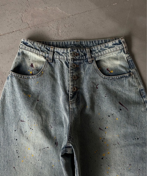 WISH FOR EVER(ウィッシュフォーエバー)の「【 2color / 3size 】PAINT WIDE DENIM PANTS/ペイントワイドデニムパンツ(デニムパンツ・メンズ・ブラック/インディゴブルー・SMALL/MEDIUM/LARGE)」の16枚目の写真