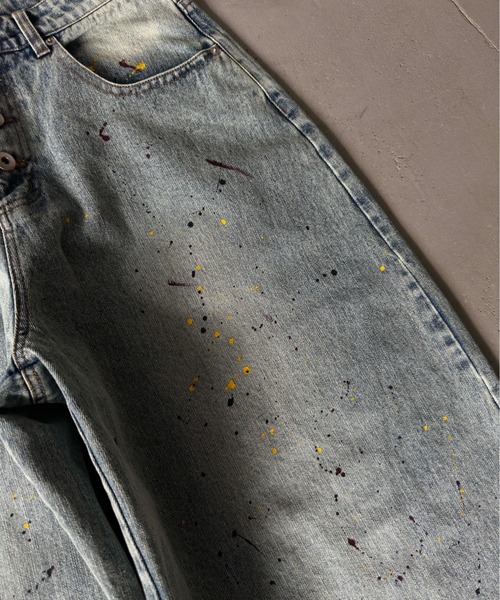WISH FOR EVER(ウィッシュフォーエバー)の「【 2color / 3size 】PAINT WIDE DENIM PANTS/ペイントワイドデニムパンツ(デニムパンツ・メンズ・ブラック/インディゴブルー・SMALL/MEDIUM/LARGE)」の17枚目の写真
