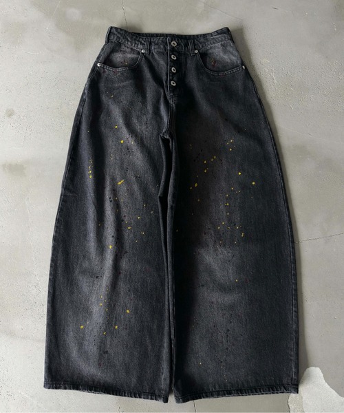 WISH FOR EVER(ウィッシュフォーエバー)の「【 2color / 3size 】PAINT WIDE DENIM PANTS/ペイントワイドデニムパンツ(デニムパンツ・メンズ・ブラック/インディゴブルー・SMALL/MEDIUM/LARGE)」の3枚目の写真