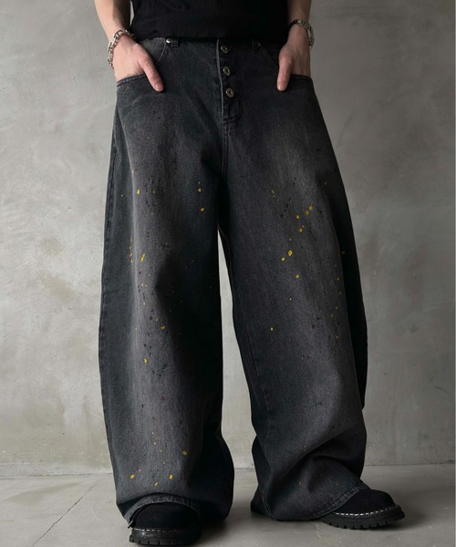 WISH FOR EVER(ウィッシュフォーエバー)の「【 2color / 3size 】PAINT WIDE DENIM PANTS/ペイントワイドデニムパンツ(デニムパンツ・メンズ・ブラック/インディゴブルー・SMALL/MEDIUM/LARGE)」の8枚目の写真