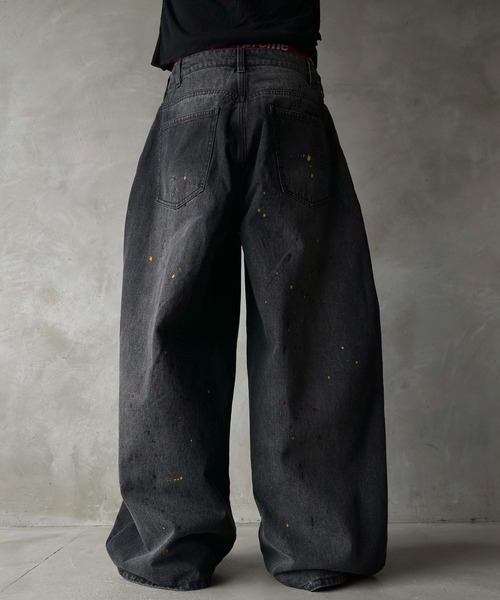 WISH FOR EVER(ウィッシュフォーエバー)の「【 2color / 3size 】PAINT WIDE DENIM PANTS/ペイントワイドデニムパンツ(デニムパンツ・メンズ・ブラック/インディゴブルー・SMALL/MEDIUM/LARGE)」の7枚目の写真