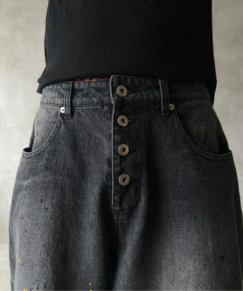 WISH FOR EVER(ウィッシュフォーエバー)の「【 2color / 3size 】PAINT WIDE DENIM PANTS/ペイントワイドデニムパンツ(デニムパンツ・メンズ・ブラック/インディゴブルー・SMALL/MEDIUM/LARGE)」の9枚目の写真