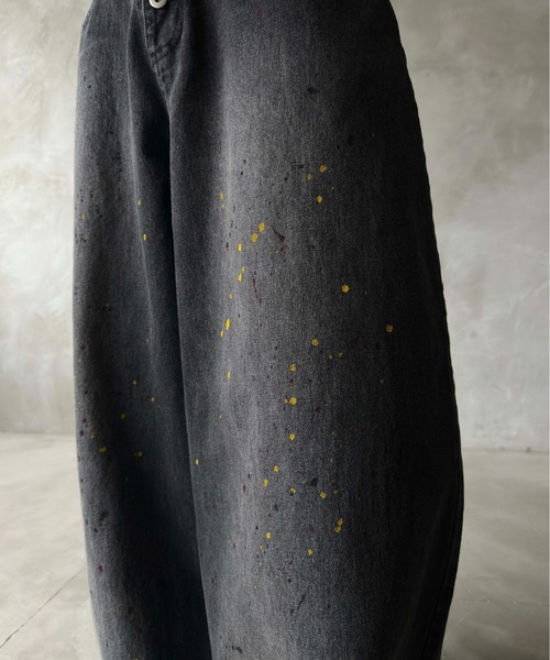 WISH FOR EVER(ウィッシュフォーエバー)の「【 2color / 3size 】PAINT WIDE DENIM PANTS/ペイントワイドデニムパンツ(デニムパンツ・メンズ・ブラック/インディゴブルー・SMALL/MEDIUM/LARGE)」の11枚目の写真
