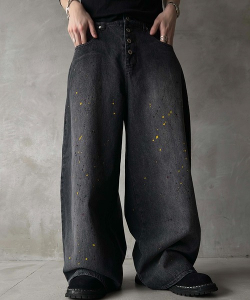 WISH FOR EVER(ウィッシュフォーエバー)の「【 2color / 3size 】PAINT WIDE DENIM PANTS/ペイントワイドデニムパンツ(デニムパンツ・メンズ・ブラック/インディゴブルー・SMALL/MEDIUM/LARGE)」の5枚目の写真