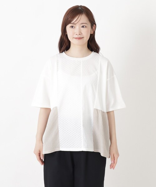 one'sterrace(ワンズテラス)の「パッチワーク5分袖プルオーバー(Tシャツ/カットソー・レディース・ブラック系8/ライトグリーン系/アイボリー系8・02)」の4枚目の写真