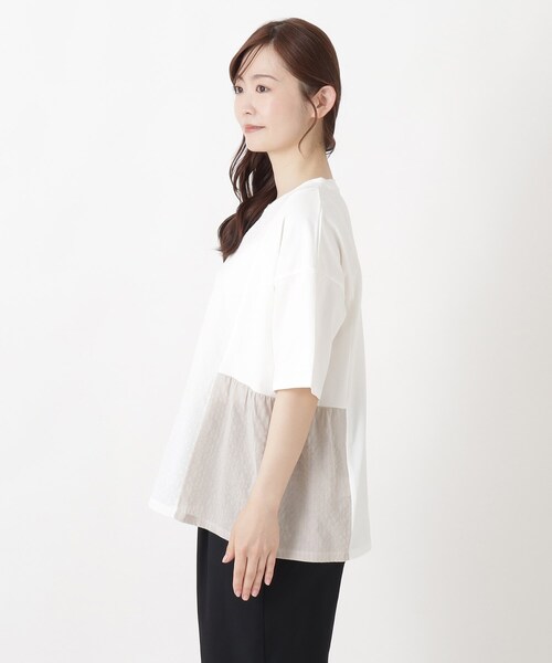 one'sterrace(ワンズテラス)の「パッチワーク5分袖プルオーバー(Tシャツ/カットソー・レディース・ブラック系8/ライトグリーン系/アイボリー系8・02)」の5枚目の写真