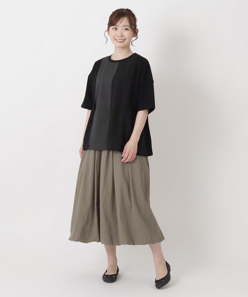 one'sterrace(ワンズテラス)の「パッチワーク5分袖プルオーバー(Tシャツ/カットソー・レディース・ブラック系8/ライトグリーン系/アイボリー系8・02)」の12枚目の写真