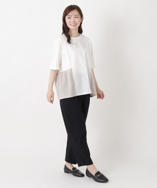 one'sterrace(ワンズテラス)の「パッチワーク5分袖プルオーバー(Tシャツ/カットソー・レディース・ブラック系8/ライトグリーン系/アイボリー系8・02)」の16枚目の写真
