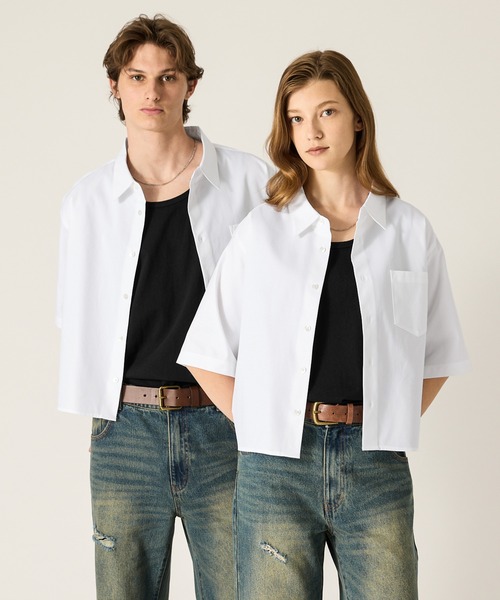 Sleeve Short Oxford CLEL】Royal クロップドシャツ 【CLEL】ロイヤルオックスフォード Cropped ロイヤル / Shirt トップス