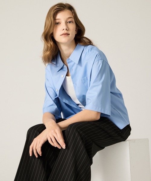 CLEL（クレイル）の「【CLEL】Royal Oxford Short Sleeve Cropped Shirt / ロイヤルオックスフォード 半袖クロップドシャツ（シャツ/ブラウス・メンズ・ホワイト/グレー系/サックスブルー/ブラック・XS/S/M/L）」の19枚目の写真