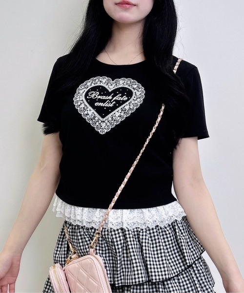 INGNI（イング）の「レースハートロゴ裾レース出しリブトップス（Tシャツ/カットソー・レディース・ブラック/サックスブルー/ライトピンク・M）」の4枚目の写真