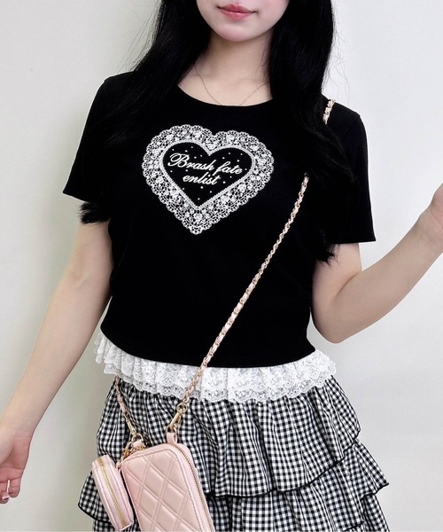 INGNI（イング）の「レースハートロゴ裾レース出しリブトップス（Tシャツ/カットソー・レディース・ブラック/サックスブルー/ライトピンク・M）」の5枚目の写真