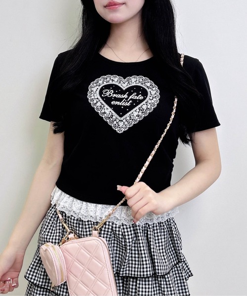 INGNI（イング）の「レースハートロゴ裾レース出しリブトップス（Tシャツ/カットソー・レディース・ブラック/サックスブルー/ライトピンク・M）」の6枚目の写真