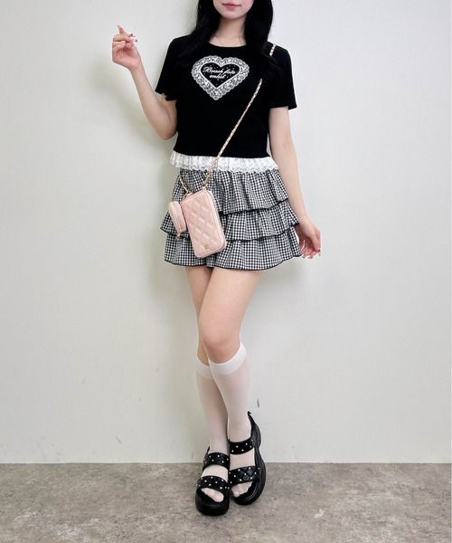 INGNI（イング）の「レースハートロゴ裾レース出しリブトップス（Tシャツ/カットソー・レディース・ブラック/サックスブルー/ライトピンク・M）」の9枚目の写真
