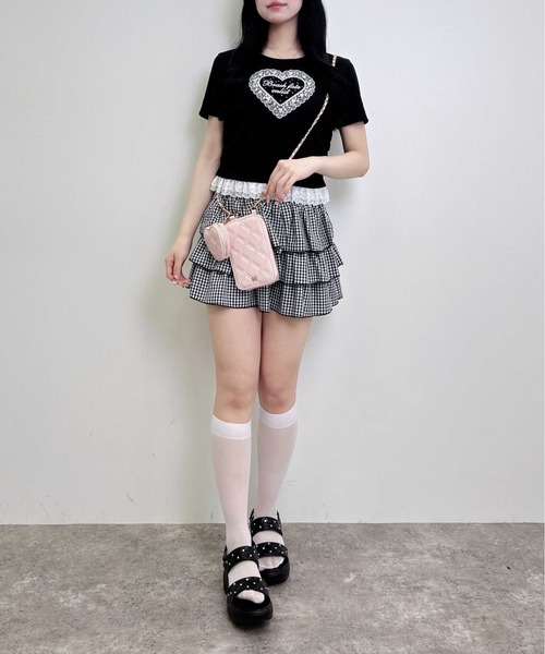 INGNI（イング）の「レースハートロゴ裾レース出しリブトップス（Tシャツ/カットソー・レディース・ブラック/サックスブルー/ライトピンク・M）」の10枚目の写真