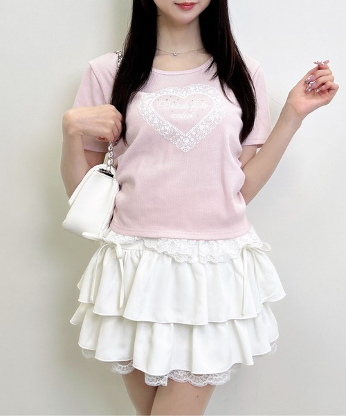 INGNI（イング）の「レースハートロゴ裾レース出しリブトップス（Tシャツ/カットソー・レディース・ブラック/サックスブルー/ライトピンク・M）」の13枚目の写真