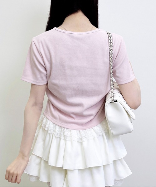 INGNI（イング）の「レースハートロゴ裾レース出しリブトップス（Tシャツ/カットソー・レディース・ブラック/サックスブルー/ライトピンク・M）」の15枚目の写真