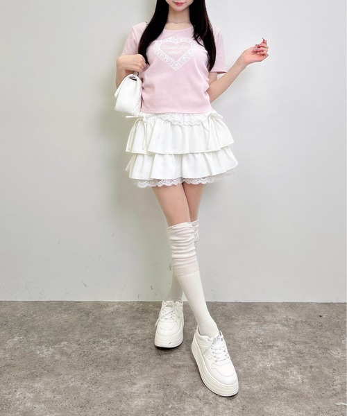 INGNI（イング）の「レースハートロゴ裾レース出しリブトップス（Tシャツ/カットソー・レディース・ブラック/サックスブルー/ライトピンク・M）」の16枚目の写真