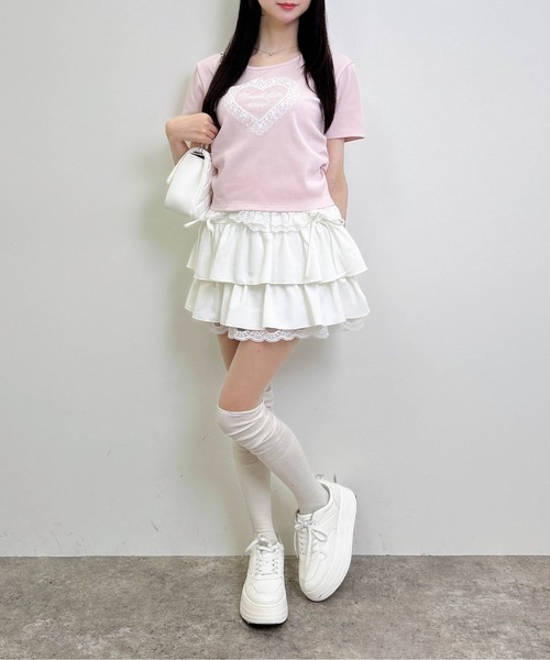 INGNI（イング）の「レースハートロゴ裾レース出しリブトップス（Tシャツ/カットソー・レディース・ブラック/サックスブルー/ライトピンク・M）」の17枚目の写真