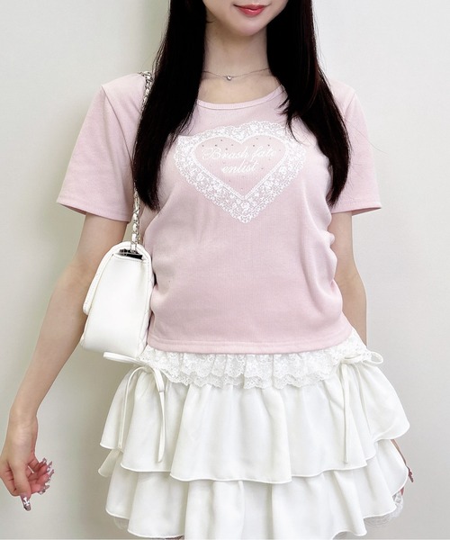 INGNI（イング）の「レースハートロゴ裾レース出しリブトップス（Tシャツ/カットソー・レディース・ブラック/サックスブルー/ライトピンク・M）」の12枚目の写真