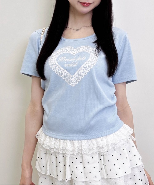 INGNI（イング）の「レースハートロゴ裾レース出しリブトップス（Tシャツ/カットソー・レディース・ブラック/サックスブルー/ライトピンク・M）」の18枚目の写真