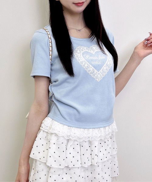 INGNI（イング）の「レースハートロゴ裾レース出しリブトップス（Tシャツ/カットソー・レディース・ブラック/サックスブルー/ライトピンク・M）」の19枚目の写真