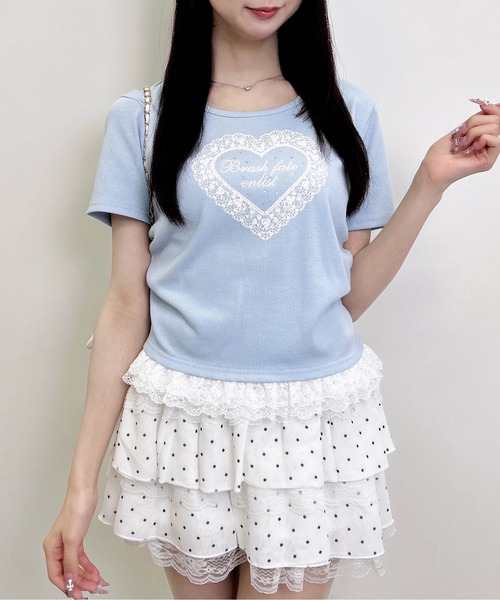 INGNI（イング）の「レースハートロゴ裾レース出しリブトップス（Tシャツ/カットソー・レディース・ブラック/サックスブルー/ライトピンク・M）」の20枚目の写真