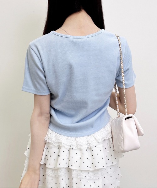 INGNI（イング）の「レースハートロゴ裾レース出しリブトップス（Tシャツ/カットソー・レディース・ブラック/サックスブルー/ライトピンク・M）」の22枚目の写真