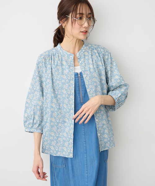 Petit Honfleur(プチオンフルール)の「【Liberty】リバティプリントスタンドカラーシャツ(シャツ/ブラウス・レディース・ネイビー/ピンク/サックスブルー/ブルー・9号/11号)」の12枚目の写真