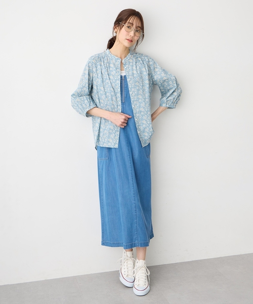 Petit Honfleur(プチオンフルール)の「【Liberty】リバティプリントスタンドカラーシャツ(シャツ/ブラウス・レディース・ネイビー/ピンク/サックスブルー/ブルー・9号/11号)」の13枚目の写真