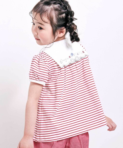 SLAP SLIP(スラップスリップ)の「【マリンシリーズ】セーラーカラーボーダー半袖Tシャツ+パンツセットアップ(80~130cm)(セットアップ・キッズ・レッド系その他/ブルー系その他2・130cm/80cm/110cm/120cm/100cm/90cm)」の3枚目の写真