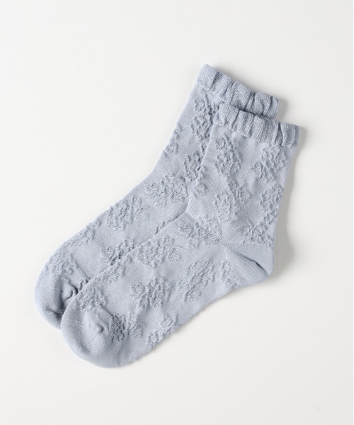 Right-on（ライトオン）の「BASIC SOCKS(ベーシックソックス)花柄ジャガードソックス（ソックス/靴下・レディース・ブルー/ブラック/オフホワイト・フリー）」の3枚目の写真