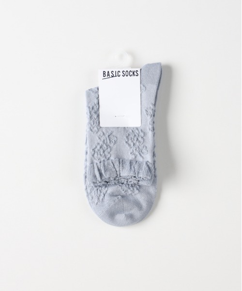 Right-on（ライトオン）の「BASIC SOCKS(ベーシックソックス)花柄ジャガードソックス（ソックス/靴下・レディース・ブルー/ブラック/オフホワイト・フリー）」の4枚目の写真