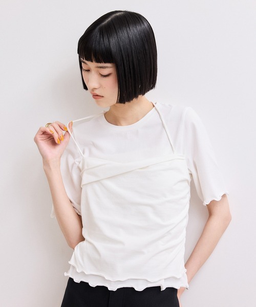 ADAM ET ROPE'(アダムエロペ)の「【WEB限定】ベアトップレイヤードカットソー(Tシャツ/カットソー・レディース・ダークブラウン/ホワイト/ネイビー・FREE)」の2枚目の写真