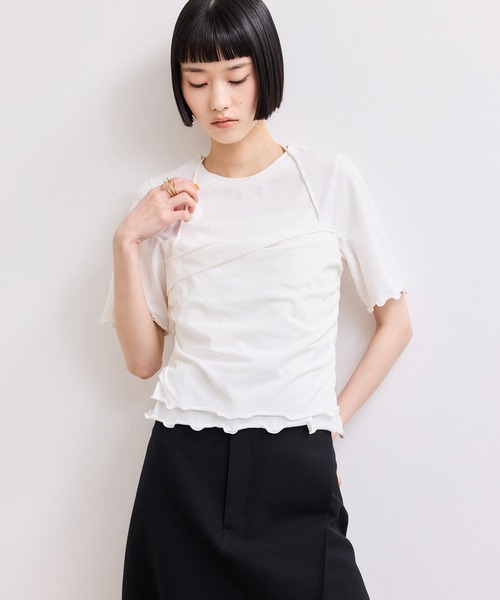 ADAM ET ROPE'(アダムエロペ)の「【WEB限定】ベアトップレイヤードカットソー(Tシャツ/カットソー・レディース・ダークブラウン/ホワイト/ネイビー・FREE)」の7枚目の写真
