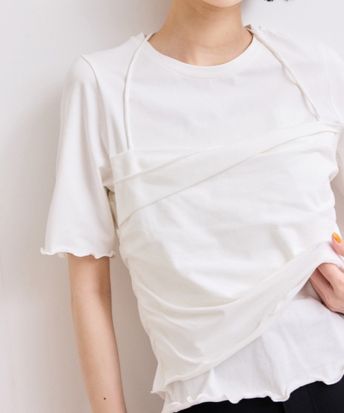 ADAM ET ROPE'(アダムエロペ)の「【WEB限定】ベアトップレイヤードカットソー(Tシャツ/カットソー・レディース・ダークブラウン/ホワイト/ネイビー・FREE)」の9枚目の写真