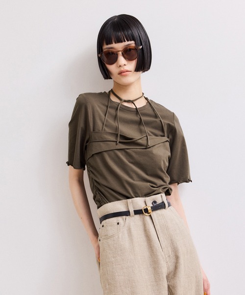 ADAM ET ROPE'(アダムエロペ)の「【WEB限定】ベアトップレイヤードカットソー(Tシャツ/カットソー・レディース・ダークブラウン/ホワイト/ネイビー・FREE)」の13枚目の写真