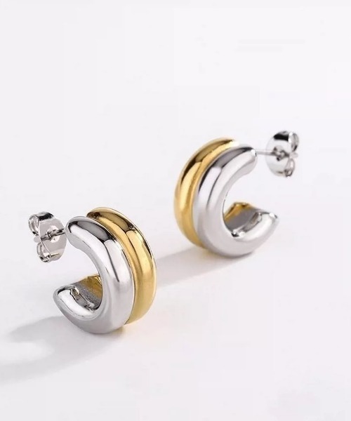 E&C closet…(イーアンドシークローゼット)の「バイカラーダブルフープピアス(ピアス(両耳用)・レディース・シルバー×ゴールド・FREE)」の6枚目の写真