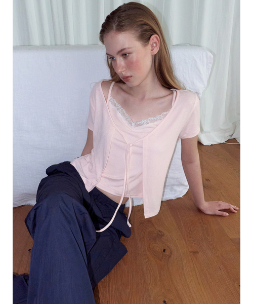 ETMON(エトモン)の「Lace Layered Cardigan T-Shirt, Pink(Tシャツ/カットソー・レディース・その他・F)」の3枚目の写真