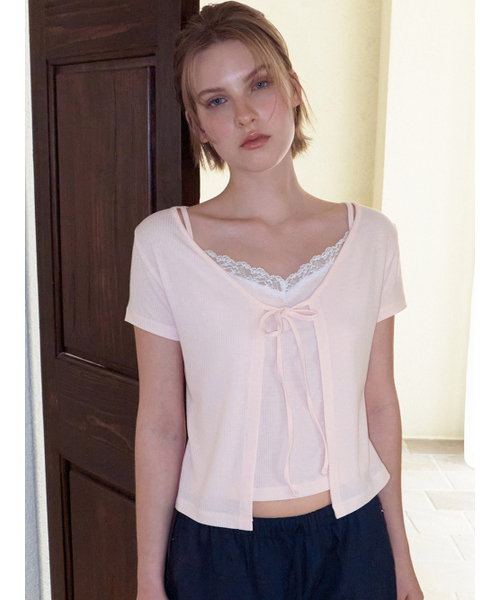 ETMON(エトモン)の「Lace Layered Cardigan T-Shirt, Pink(Tシャツ/カットソー・レディース・その他・F)」の4枚目の写真