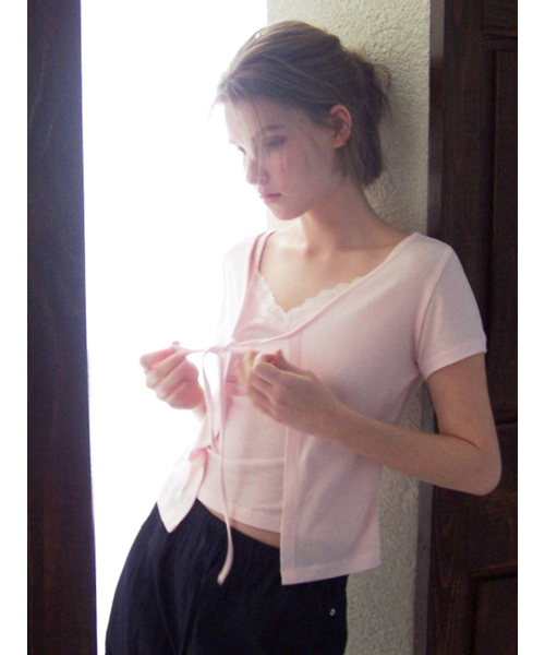 ETMON(エトモン)の「Lace Layered Cardigan T-Shirt, Pink(Tシャツ/カットソー・レディース・その他・F)」の5枚目の写真