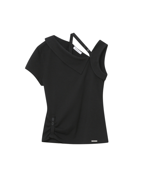 Miseki SEOUL(ミセキソウル)の「Shoulder strap unbalance top BLACK(Tシャツ/カットソー・レディース・その他・1/2)」の2枚目の写真